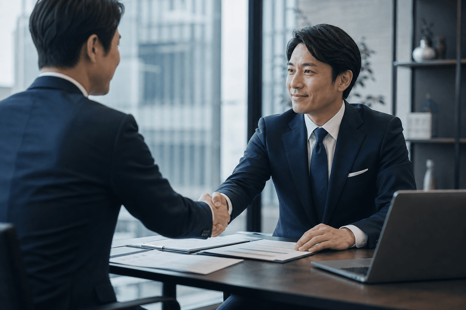 契約を締結し握手を交わすビジネスパーソン